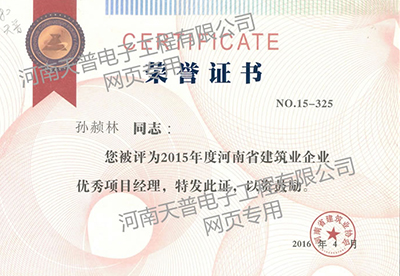 2016年優秀項目經理證書
